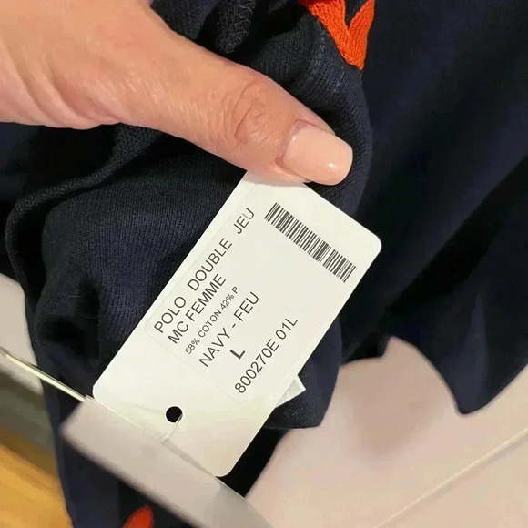 NWT Hermes Sellier Women’s Polo Short Sleeve Shirt Top Navy Blue L - Picture 13 of 15